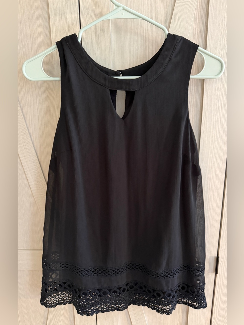 AB Studio Black Sleeveless Blouse with Lace Hem